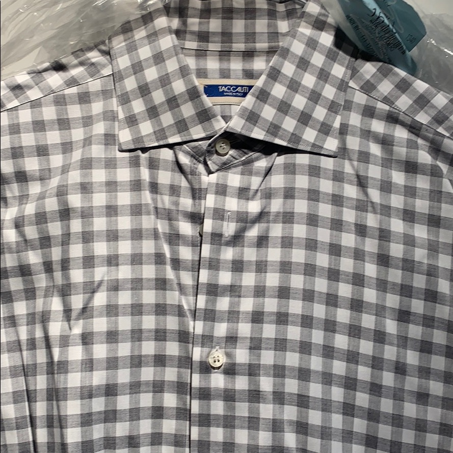 Gray & White Split Collar Shirt; 100% Cotton Clean
